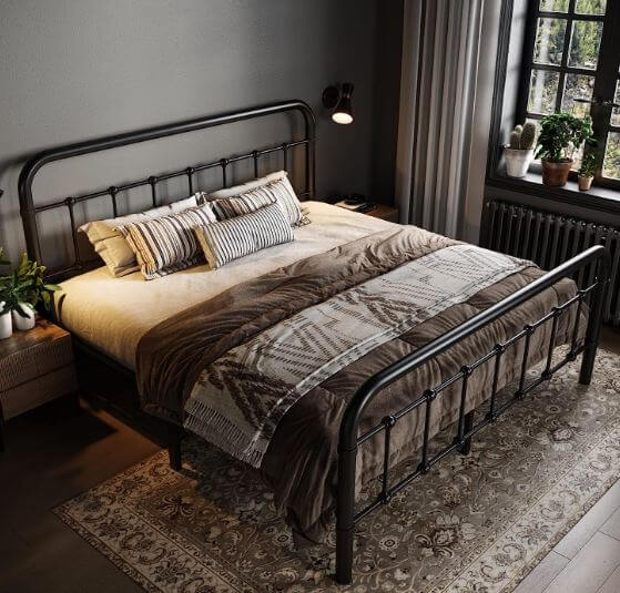 metal platform bed with wrought iron