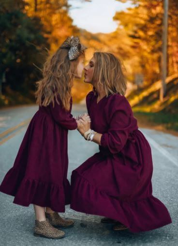 mommy and me burgundy dress