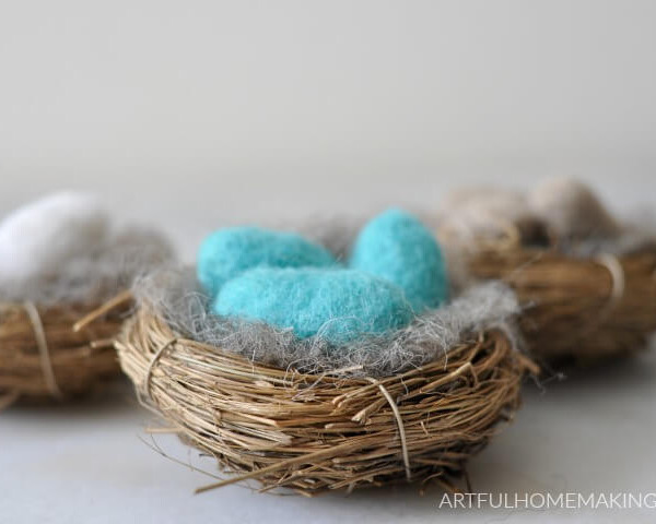 needle felted wool bird eggs