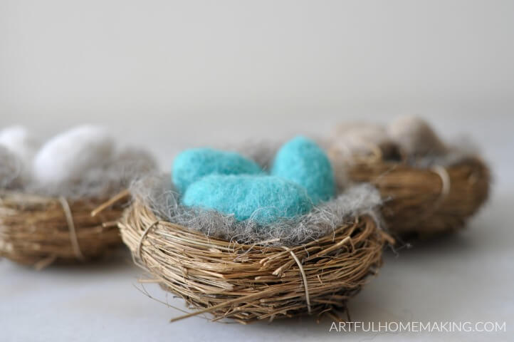 needle felted wool bird eggs