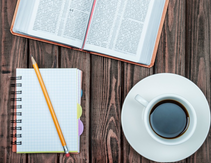 bible, journal, and coffee