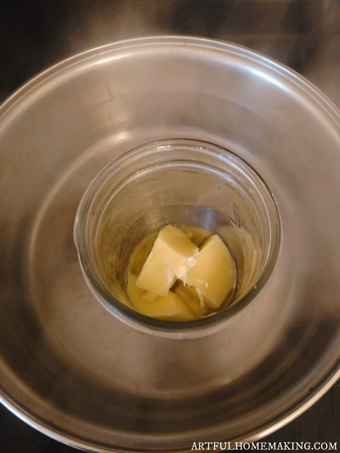 melted beeswax to dip fall leaves into