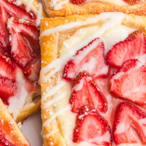 top down closeup view of strawberry cream cheese danish
