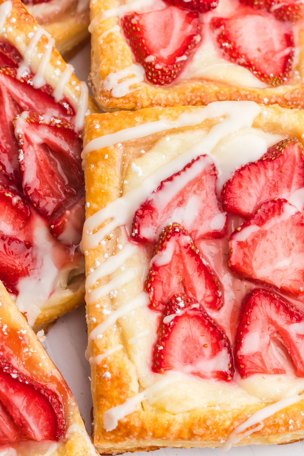 top down closeup view of strawberry cream cheese danish