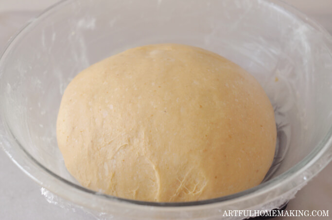 dough in glass bowl