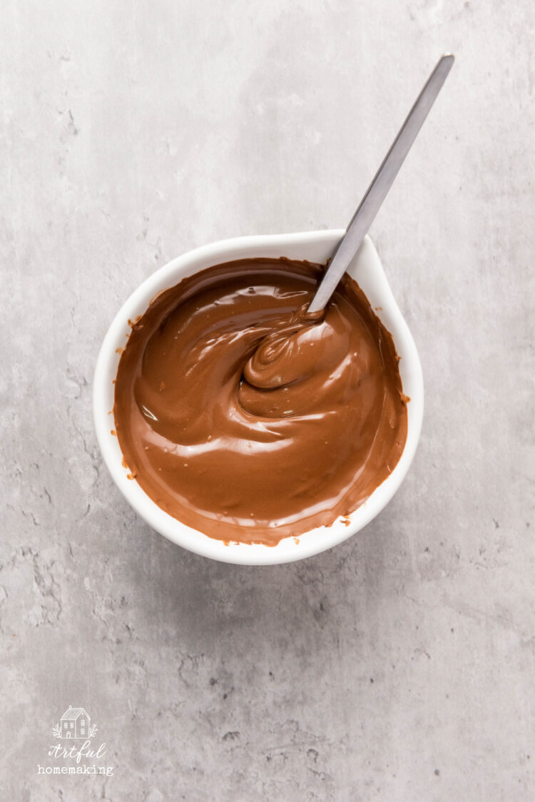 melted chocolate in a white bowl
