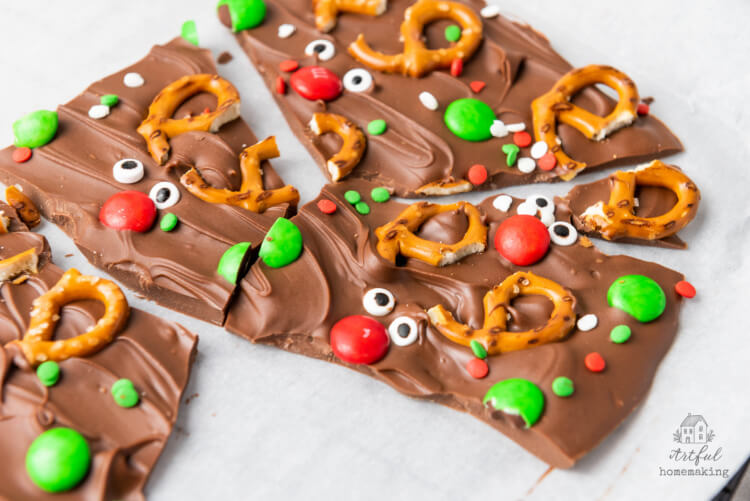 pieces of chocolate reindeer bark