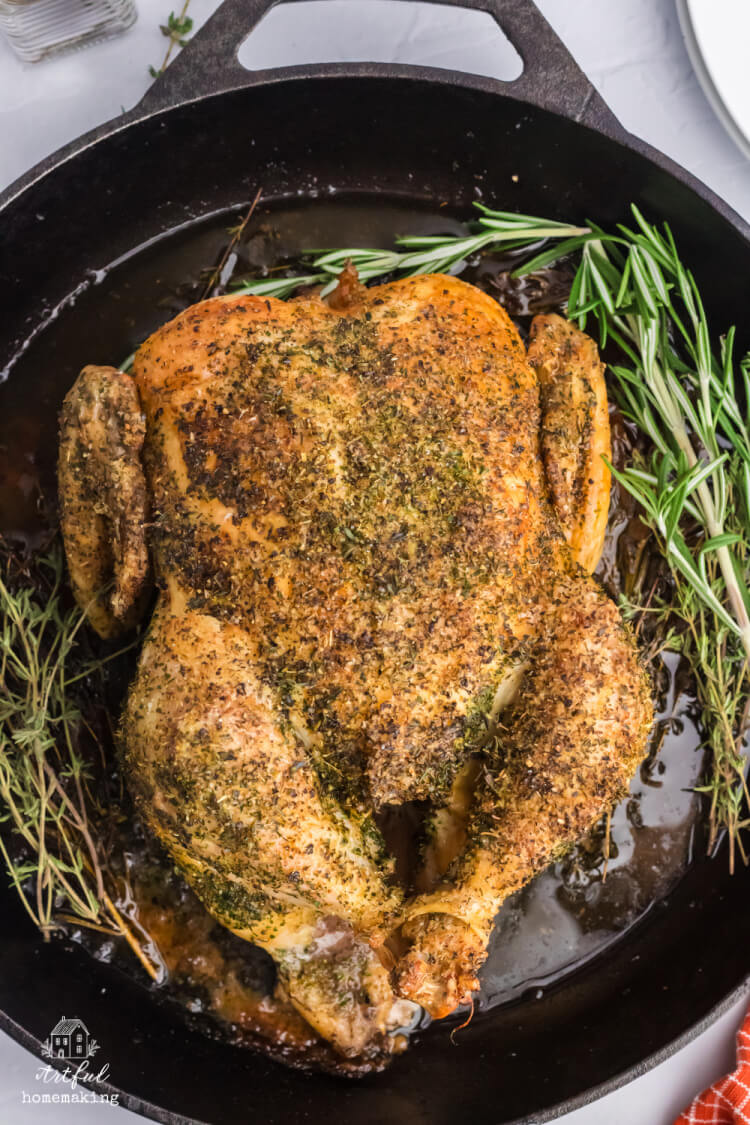 roasted chicken in skillet