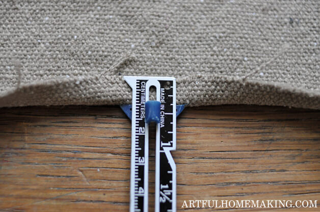 sewing gauge with grain sack fabric