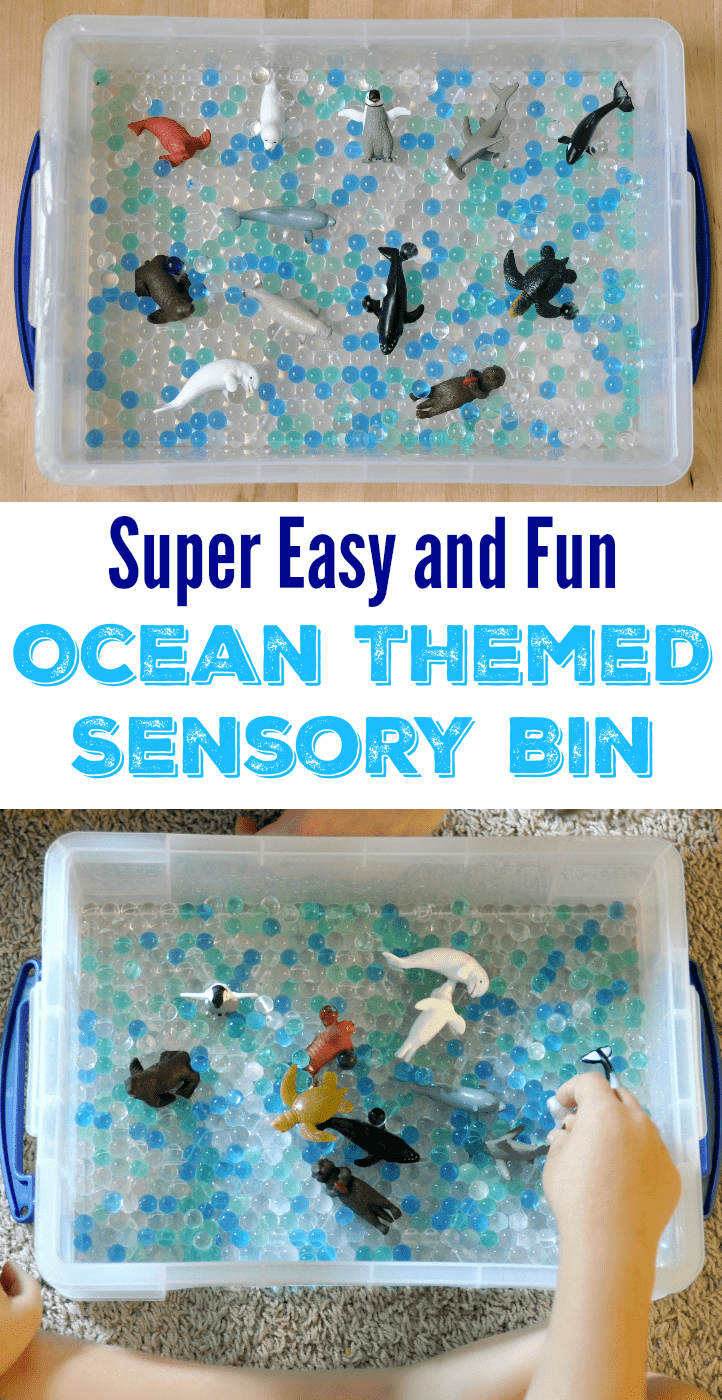 This ocean themed sensory bin is so cute and easy to make!