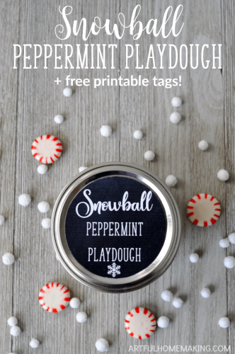 This snowball peppermint playdough recipe is perfect for a snowy day or gift-giving!