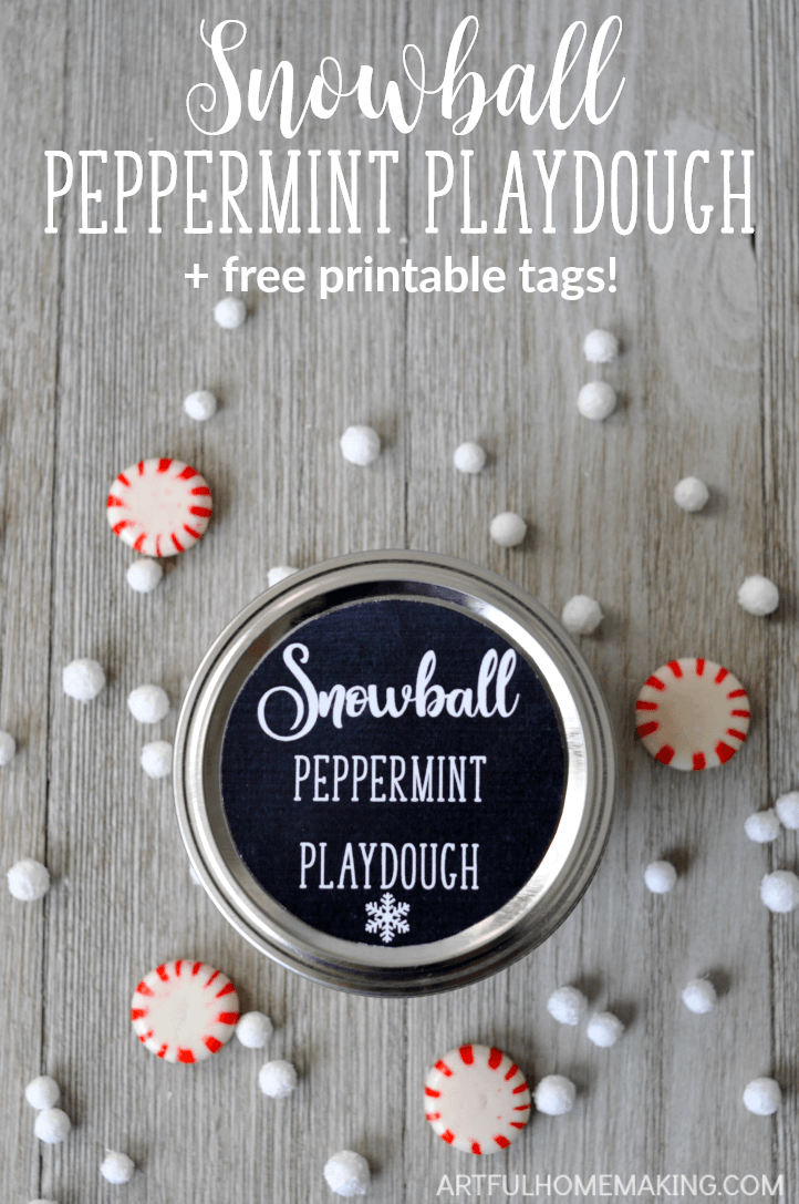 This snowball peppermint playdough recipe is perfect for a snowy day or gift-giving! 