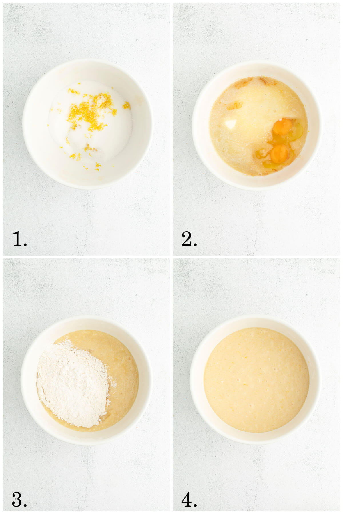 Four numbered photos showing sourdough blueberry bread steps.
