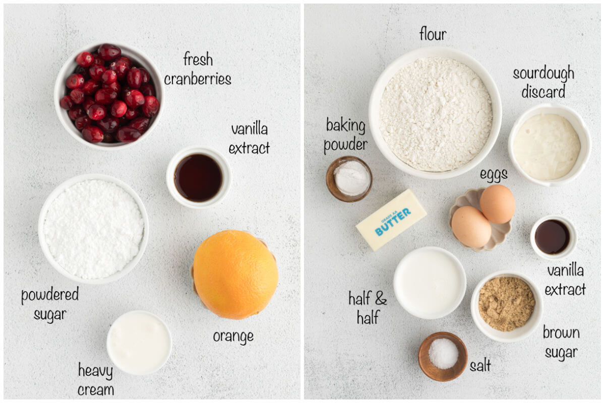 top down view of ingredients in small bowls on a white countertop