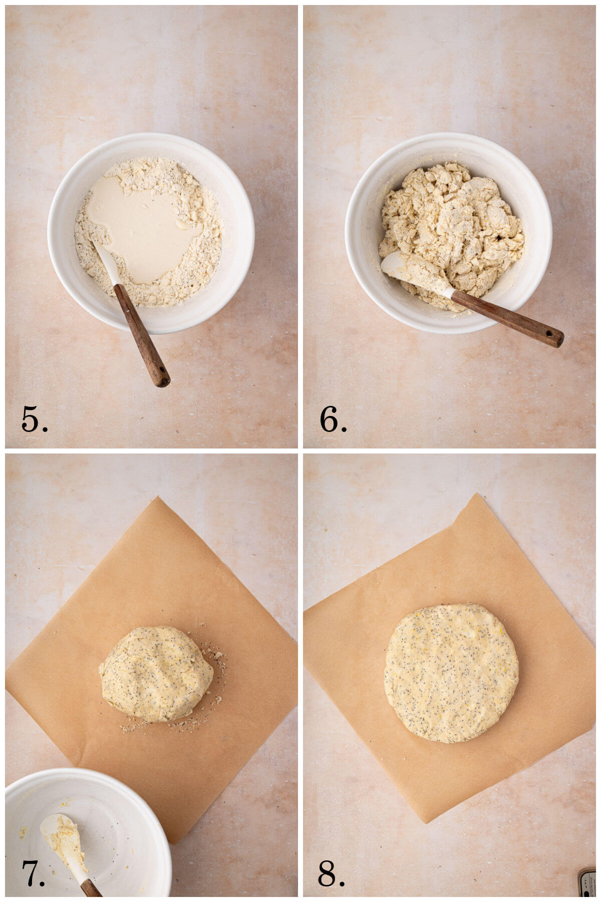 Four photos showing recipe steps 5-8.