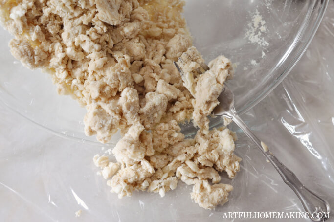 sourdough pie dough crumbs in a glass bowl