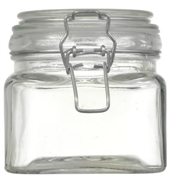 dollar store square glass storage jar with clasp lid