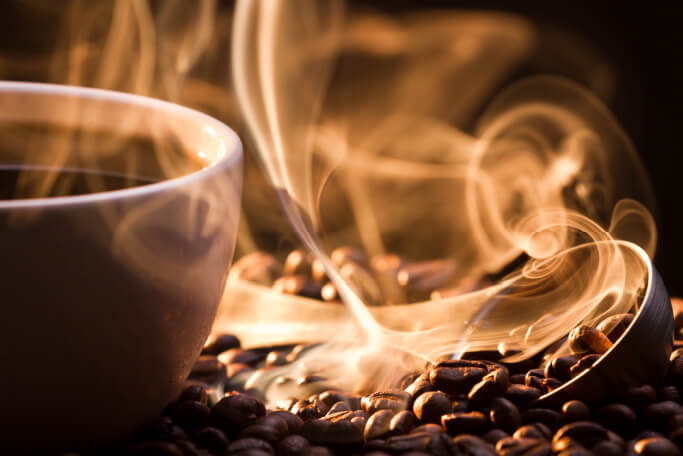 steaming hot coffee