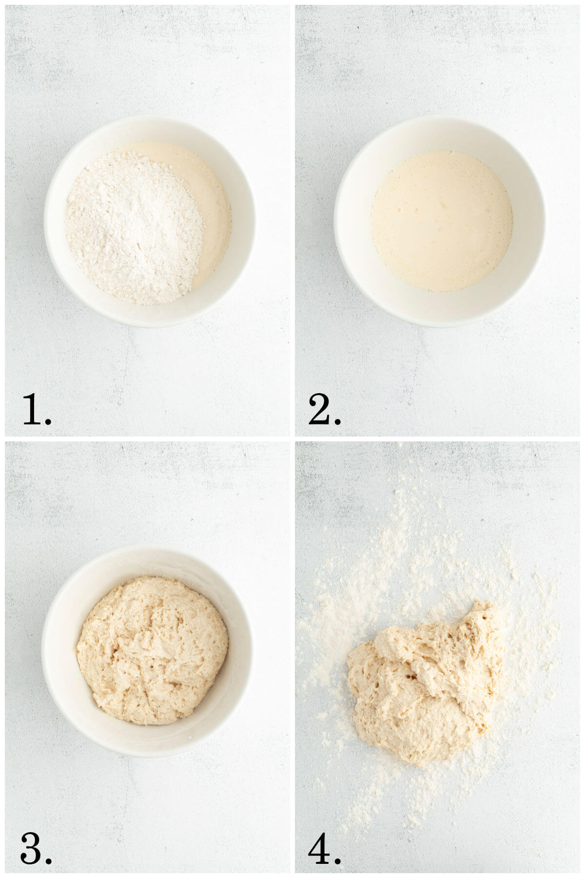 Four numbered photos showing the first four steps of the recipe.