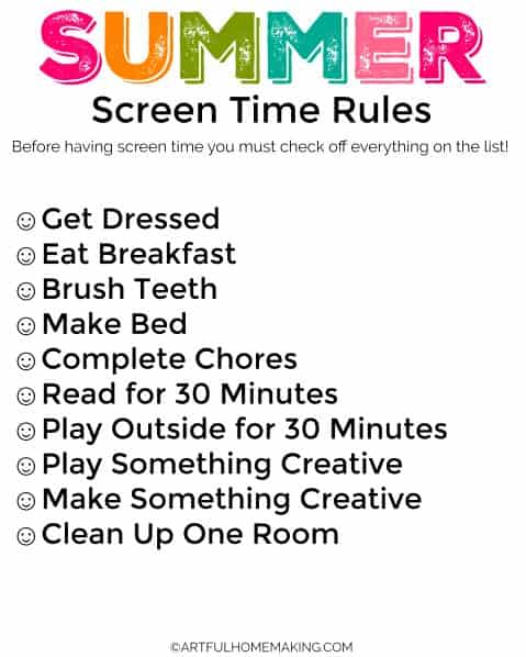 printable summer screen time rules