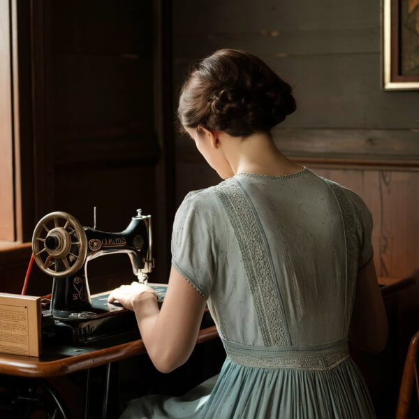 vintage photo of woman sewing