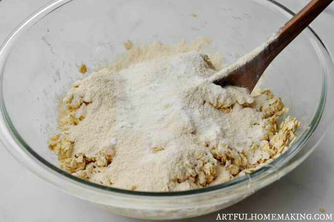 mixing bowl with wooden spoon