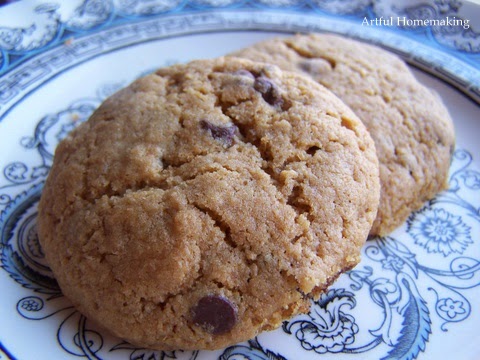 two homemade whole wheat chocolate chip cookies on a plate